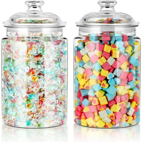 NOGIS 2 Pcs Candy Jar with Lids 1 Gallon Large Candy Containers Clear Plastic Cookie Dispenser Airtight Apothecary Storage Organization Snack Buffet Bar Dish for Wedding Home Classroom Decor