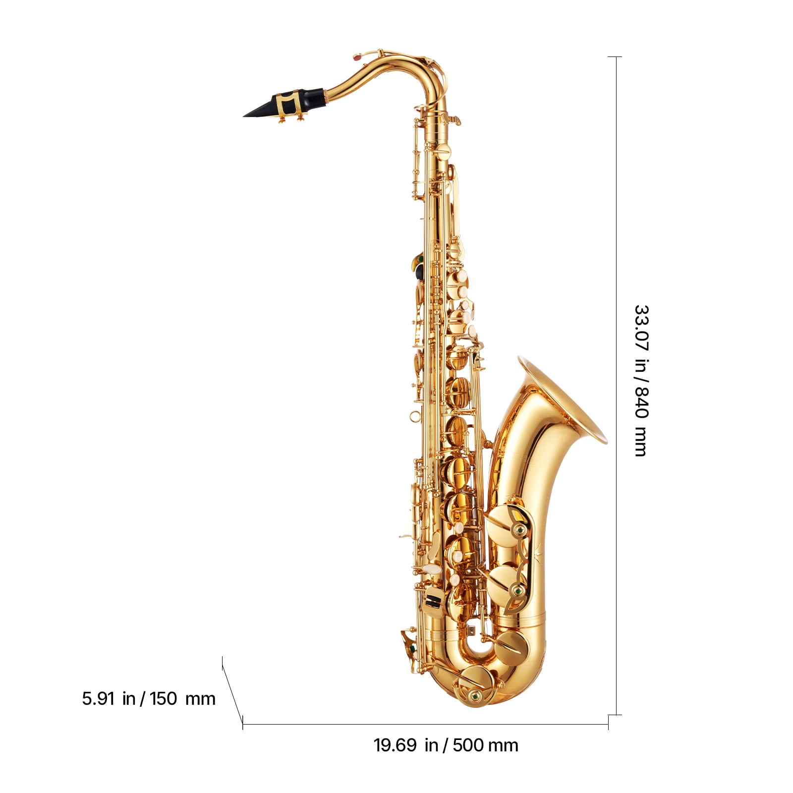 VEVOR Tenor Saxophone, B Flat, Professional Brass Saxophone Beginner Kit with Carrying Case, Mouthpiece, Straps, Cleaning Cloth, Gloves, Neck Strap, 23 Keys Tenor Sax Kit, for Beginners Students,Gold
