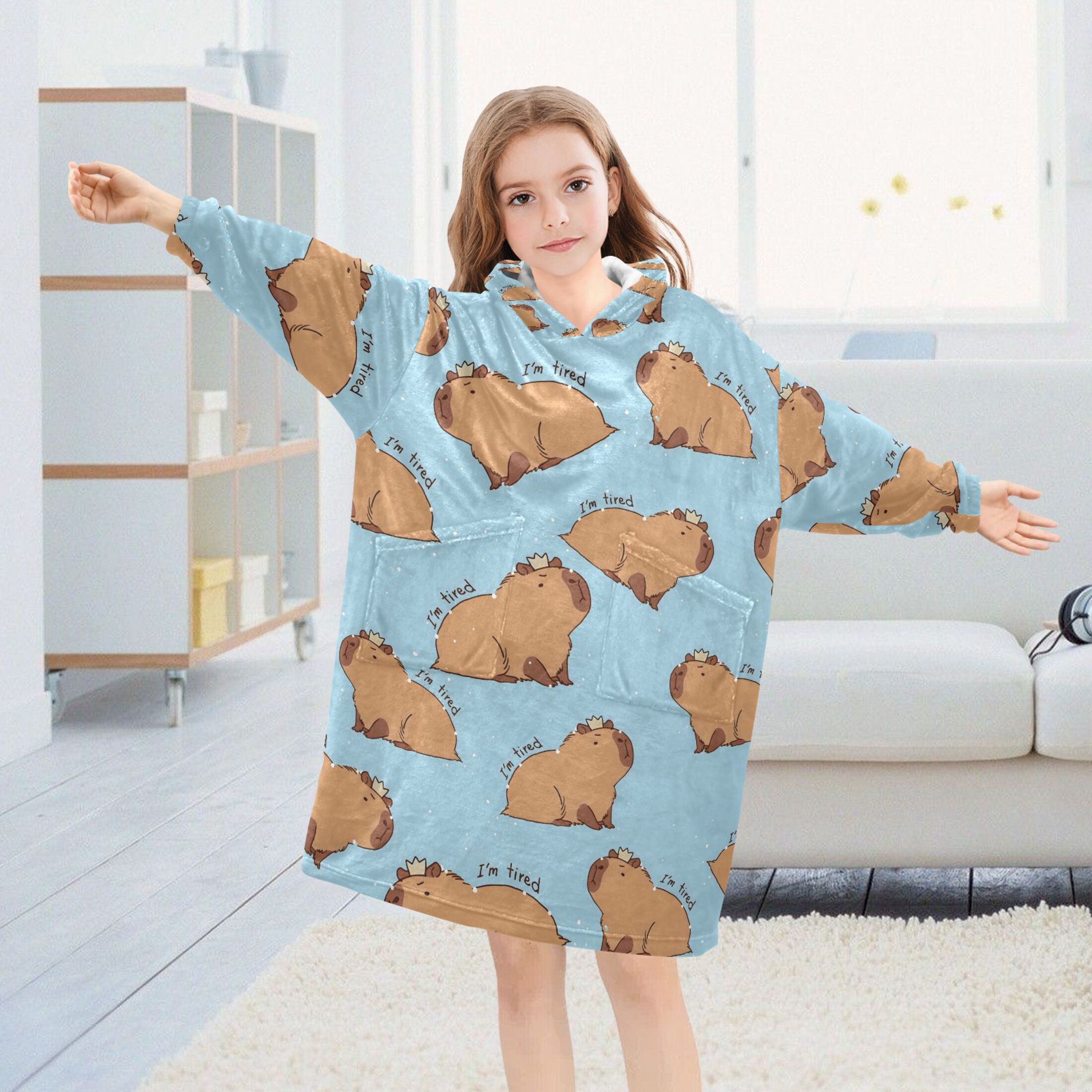 joogoo Wearable Blanket Hoodie for Capybara Animals Oversized Sherpa Hooded 3-14 YR M