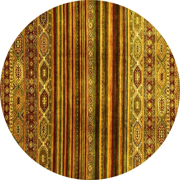 Ahgly Company Indoor Round Abstract Yellow Contemporary Area Rugs, 8' Round
