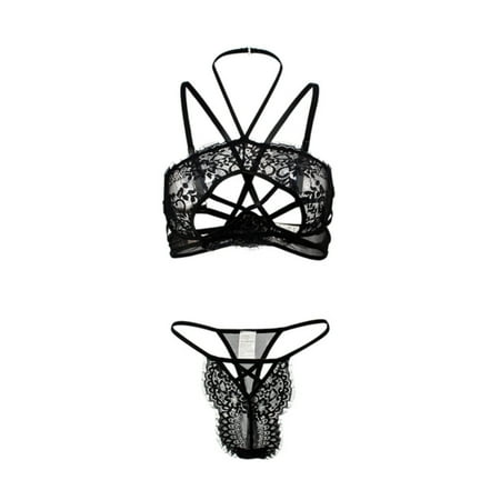 

ZMHEGW Women s 2 Piece Lace Strap Bralette Bra And Panty Lingerie Set Push Up