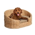 thumbnail image 2 of THE LICKER STORE Curvy 28.5" x 17.25" Classic Handwoven Rattan Pet Bed with Machine-Washable Cushion, Light Brown, DBD1000B, 2 of 5