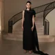 thumbnail image 1 of Vestido Formal personalizado para mujer, vestido de fiesta de noche, Jersey clásico plisado con flores, corte en A, cuello redondo, vestidos para ocasiones a medida, Mod exquisito, 1 of 5