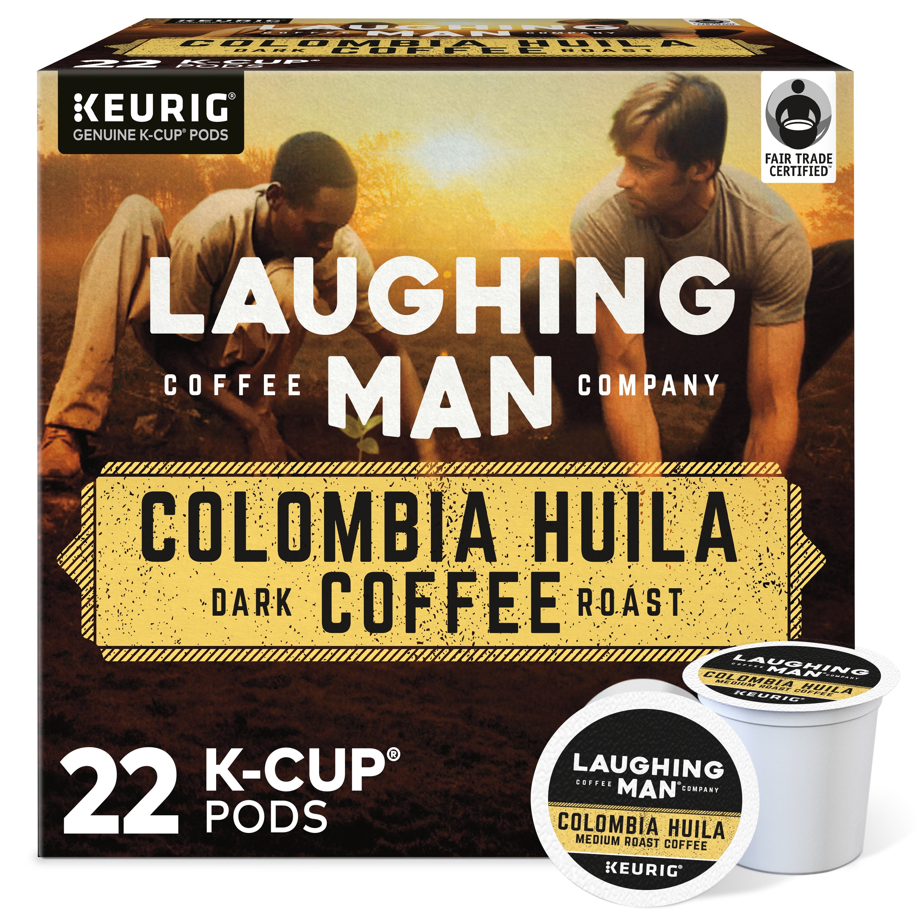 Laughing Man Colombia Huila Coffee, Keurig KCup Pod, Dark Roast, 22ct