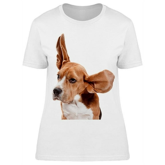 Cute Beagle Dog With Ears Up T-Shirt Women -Image by Shutterstock, Female Medium