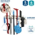 thumbnail image 3 of Mop and Broom Holder, 5 Position with 6 Hooks Garage Storage Holds up to 11 Tools, Storage Solutions for Broom Holders, Garage Storage Systems Broom Organizer for Garage Shelving Ideas, 3 of 5