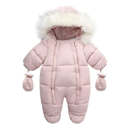 

Sunisery Baby Boys Girls Thermal Clothes Set Toddler Warm Solid Long Sleeve Hooded Winter Romper Gloves Red 12-18 Months
