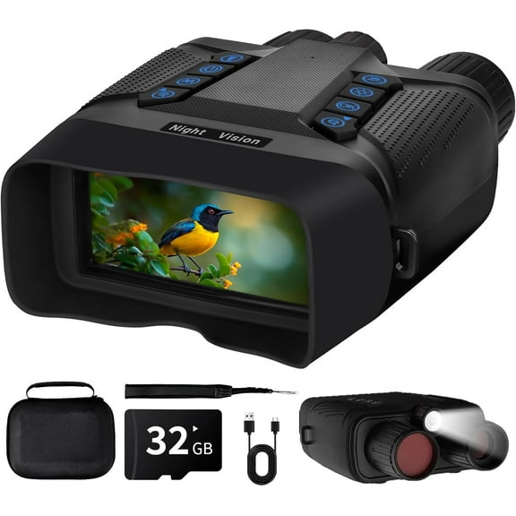 Aorsher 4K Night Version Goggles for Adults, 3" HD Screen Digital Night Vision Binoculars, Military Tactical Night Vision Goggles with 5000mAh Rechargeable Battery and 32GB Memory Card