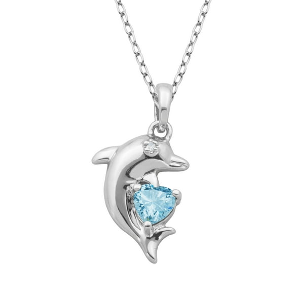 Forever Facets Genuine Sky Blue Topaz and Diamond Accent Dolphin Necklace, Sterling Silver