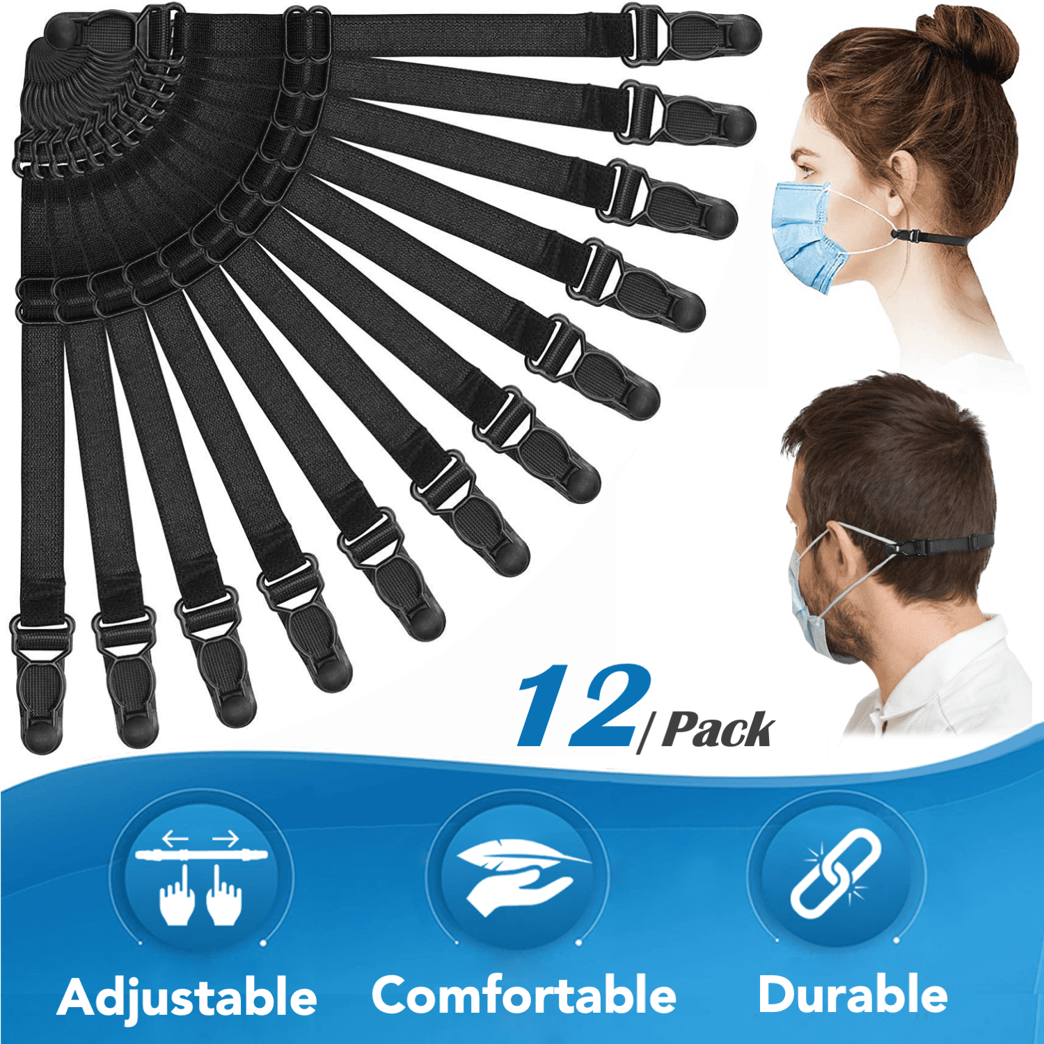 3PK Blue and 3PK Black Anti-Tightening Mask Holder Hook Ear Strap Accessories Ear Grips Extension Mask Buckle Ear Pain Relieved for Adults Kids 6PK Mask Extenders/Ear Savers Mask Ear Strap Hook Mask Strap Extender
