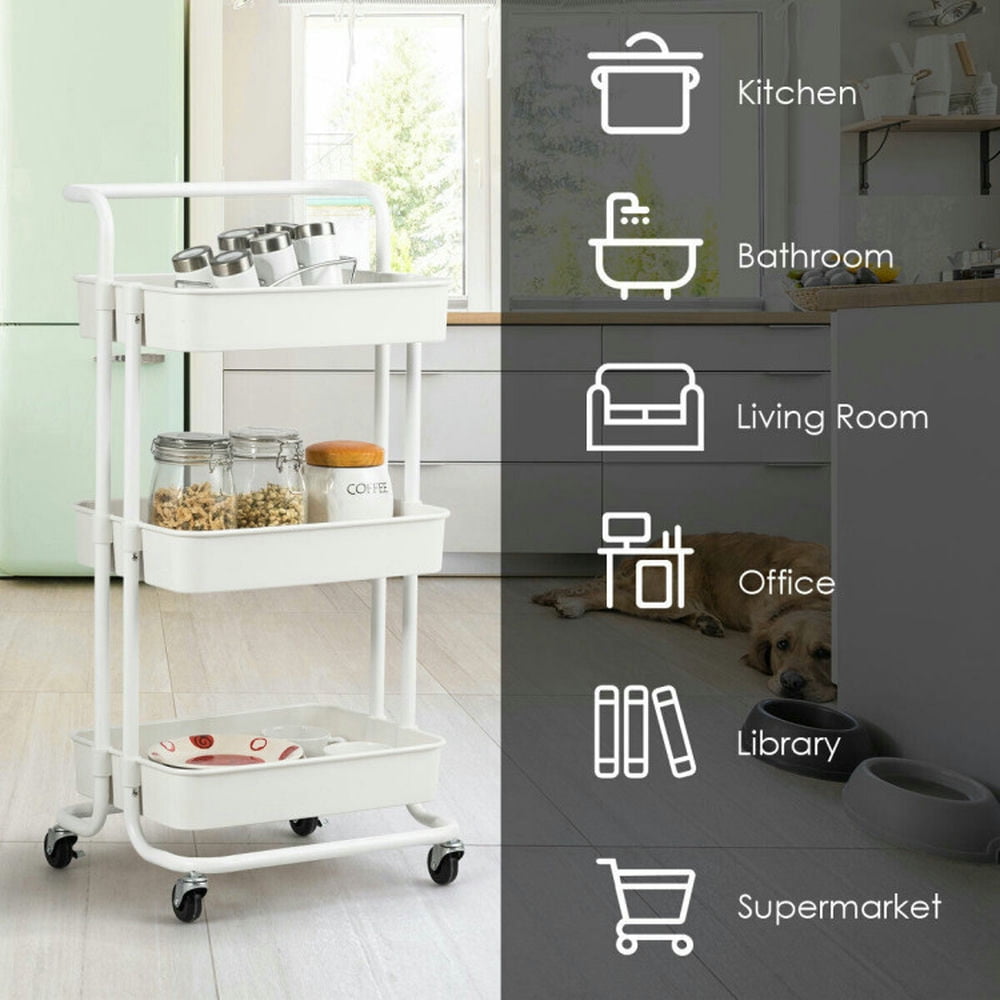 Finihen Rolling Cart, Kitchen Island Cart, 3-Tier Utility Cart Storage Rolling Cart with Casters, for Kitchen, Dining Room, White Finihen Rolling Cart, Kitchen Island Cart, 3-Tier Utility Cart Storage Rolling Cart with Casters, for Kitchen, Dining Room, White