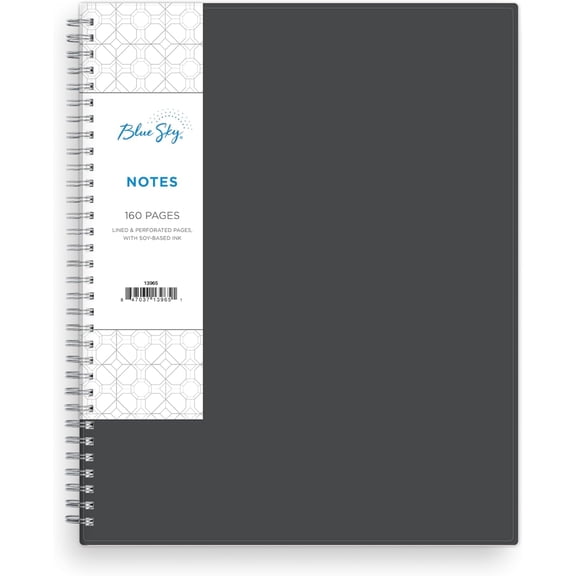 Blue Sky Notes Professional Notebook, Flexible Cover, Twin-Wire Binding, Lined and Perforate Pages, 8.5" x 11", Gray