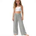 thumbnail image 2 of ZHOGXU Graceful Elastic Waist Drawstring Solid Color Loose Fit Wide Leg Kids Pants For Girls With Pocket Outdoor Activities, 2 of 5