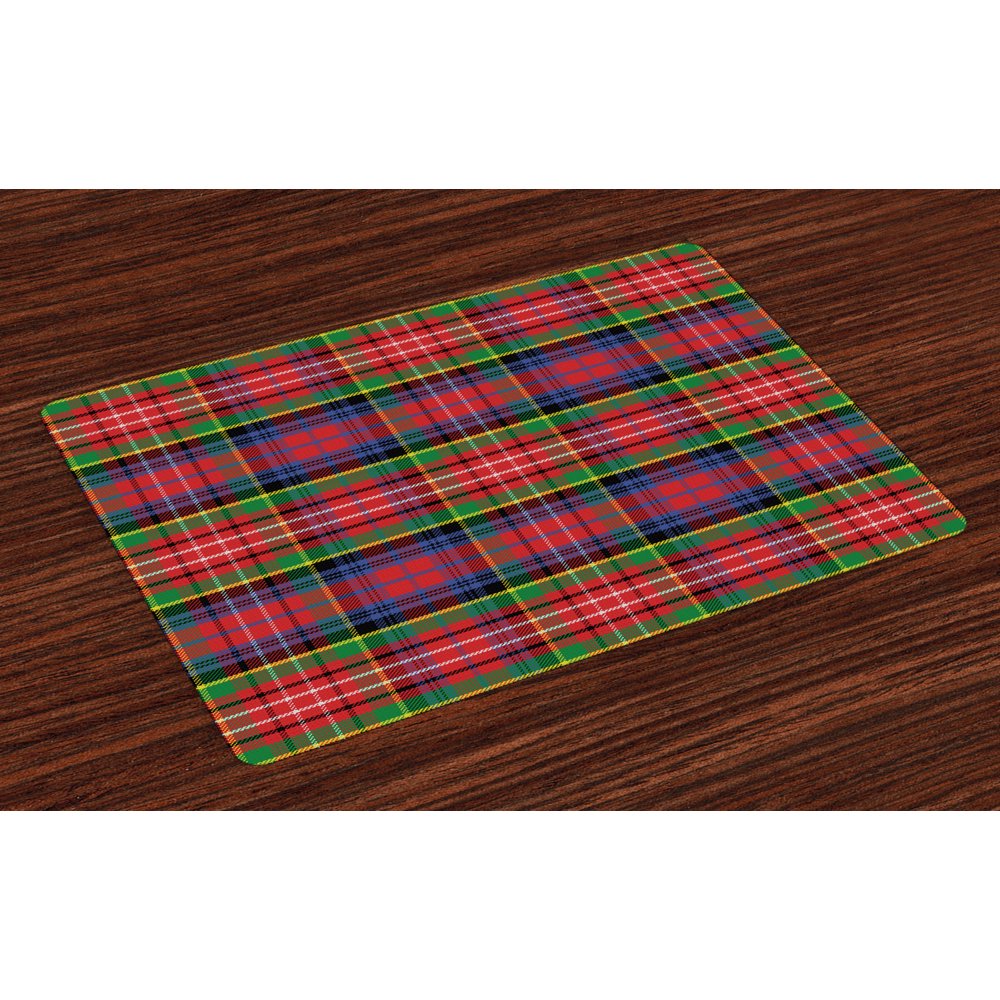 Plaid Placemats Set of 4 Caledonia Scottish Traditional Pattern Tartan Motif Abstract Squares