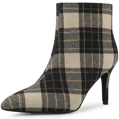 

Unique Bargains Women s Plaid Pointed Toe Side Zip Stiletto Heel Ankle Boots