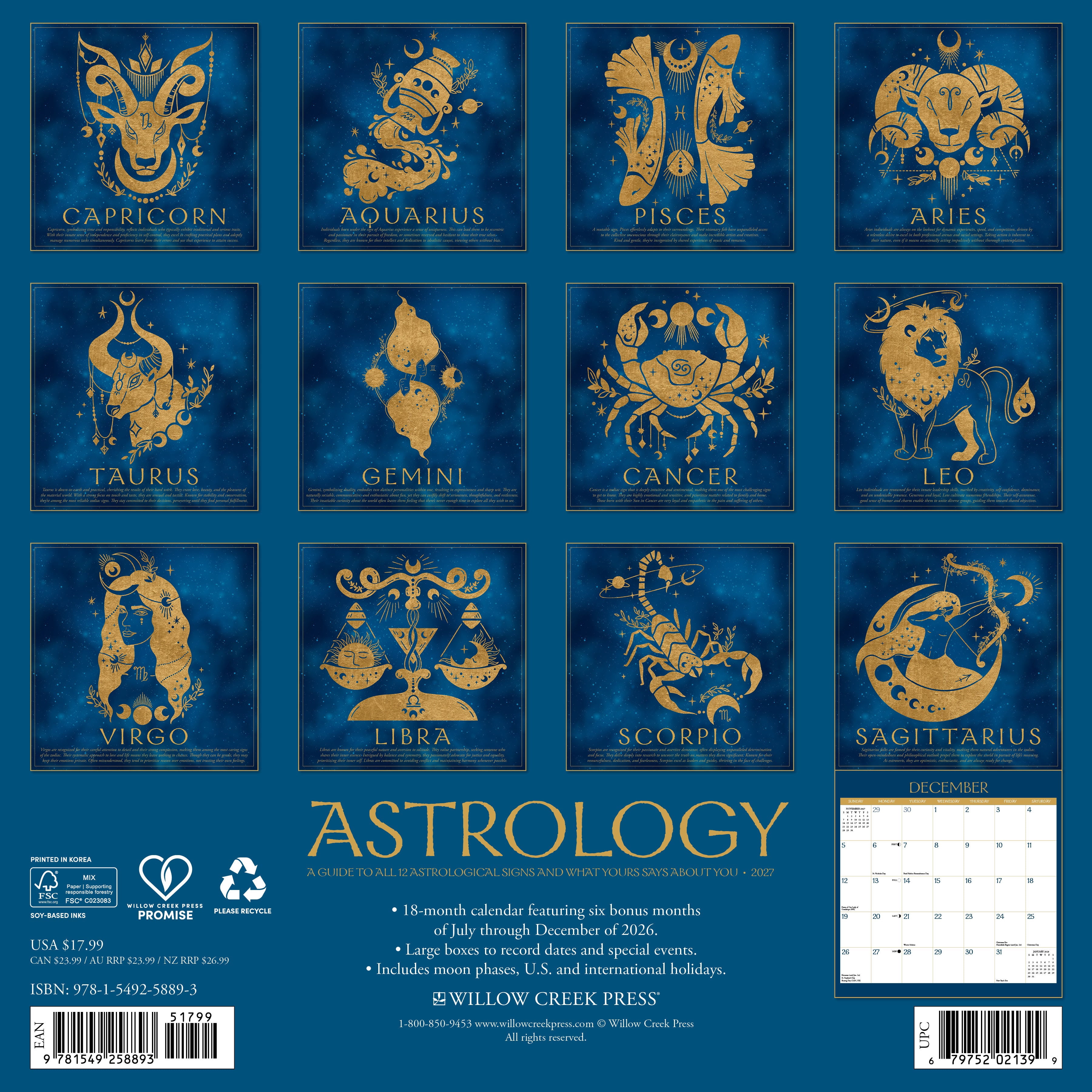 Willow Creek Press, Astrology 2027 Wall Calendar