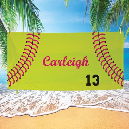 Personalized Girls Softball Kids Beach Towel