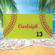 Personalized Girls Softball Kids Beach Towel