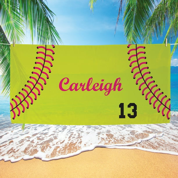 Personalized S Softball Kids Beach Towel Personalized S Softball Kids Beach