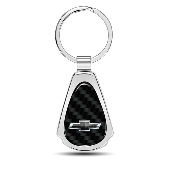 iPick Image for Chevrolet Black Logo Real Black Carbon Fiber Chrome Metal Teardrop Key Chain, Official Licensed