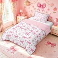 thumbnail image 2 of Meiyoeat Cherry Blossom Bow Twin Comforter Sets for Women Girls, Cartoon Watercolor Pink Floral Bedding Set, Pink Reversible, 2pcs, 2 of 6