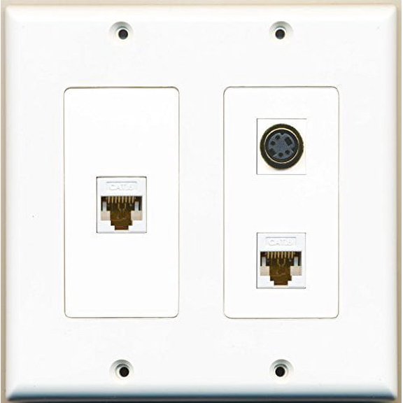 RiteAV - 1 Port S-Video 2 Port Cat6 Ethernet White - 2 Gang Wall Plate