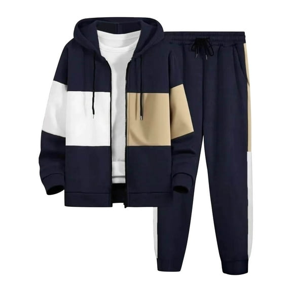Men's Tracksuit Sets - Colorblock Full Zip Jacket Hoodie Sweatsuits Jogger Pants Sports Casual Athletic Outfits (XL, Navy)