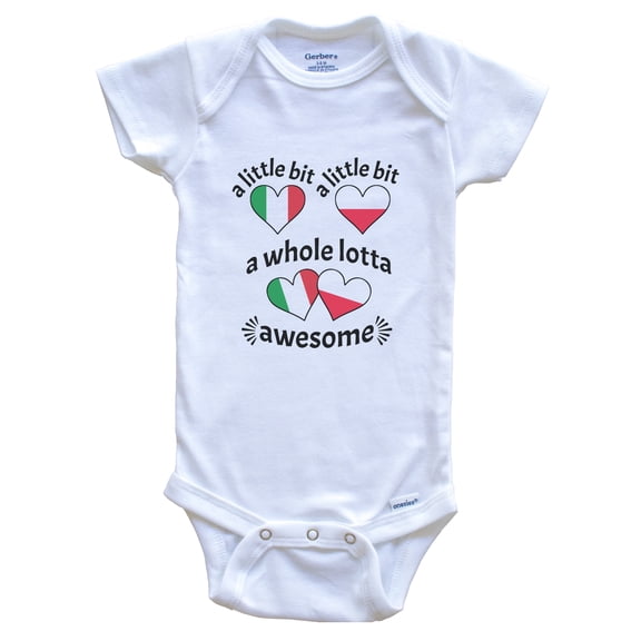 A Little Bit Italian Polish Italy Poland Heart Flags Baby Bodysuit, 0-3 Months White