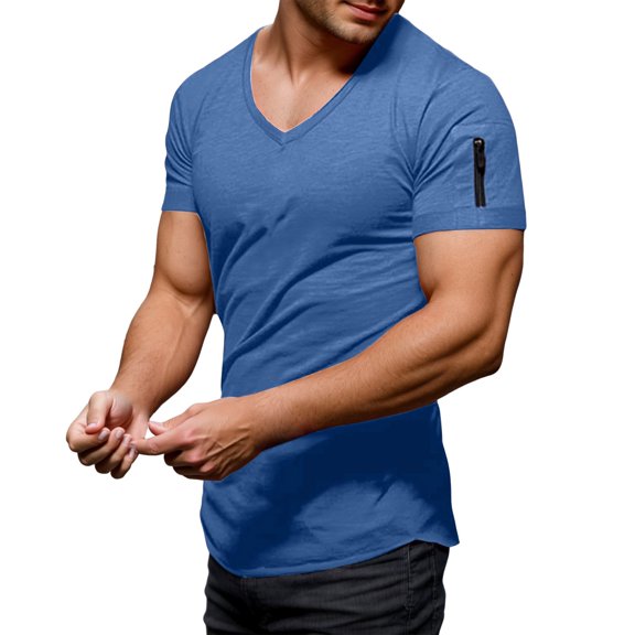 Krdevn Men's Casual V Neck T Shirts with Zipper Design for Everyday Wear for Summer,3XL