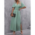 thumbnail image 3 of Mint Green V-Neck Butterfly Sleeve High Slit Maxi Dress For Women, 3 of 7