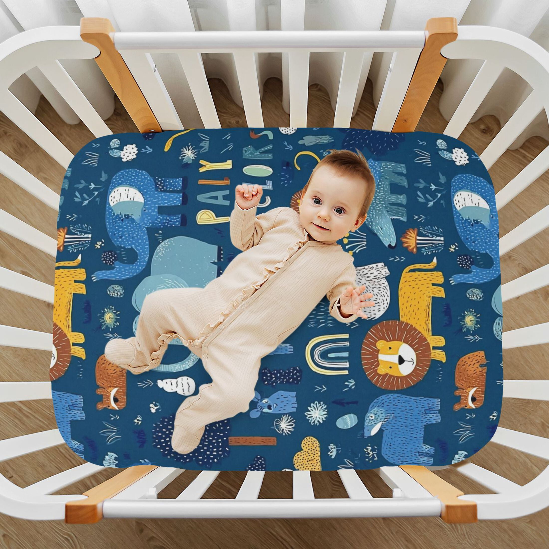 Baby Essentials 52”x 28”- Standard Cotton-like Modal Elastic- Animal Patterns Design Crib Sheets for Newborns and Toddlers