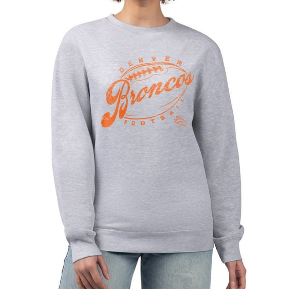 Women's G-III 4Her by Carl Banks Gray Denver Broncos Distressed Graphics Fleece Pullover Sweatshirt