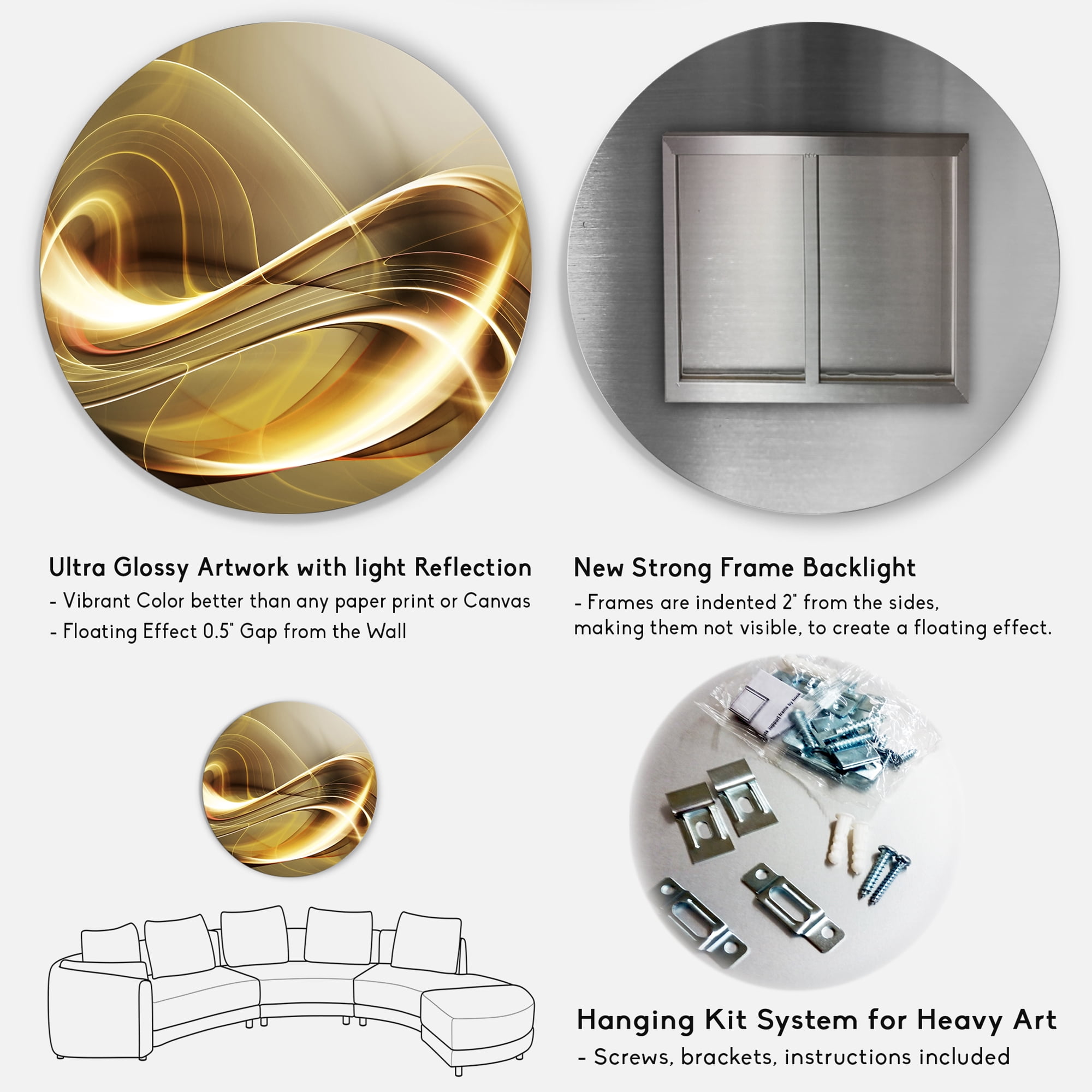 Designart Elegant Sofa' Disc Large Abstract Circle Metal Wall Art