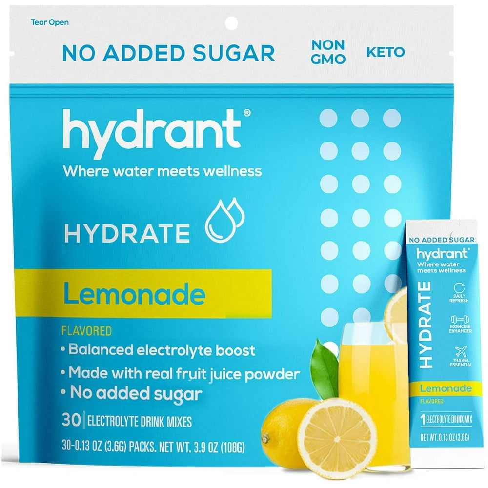Hydrant Hydrate Lemonade No Added Sugar 30 Stick Packs, Electrolyte