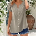 thumbnail image 2 of Auralook Womens Short Sleeve Tops Cotton Linen Shirts Loose Casual V Neck Button Lace Blouses Summer Vacation Clothes, 2 of 9
