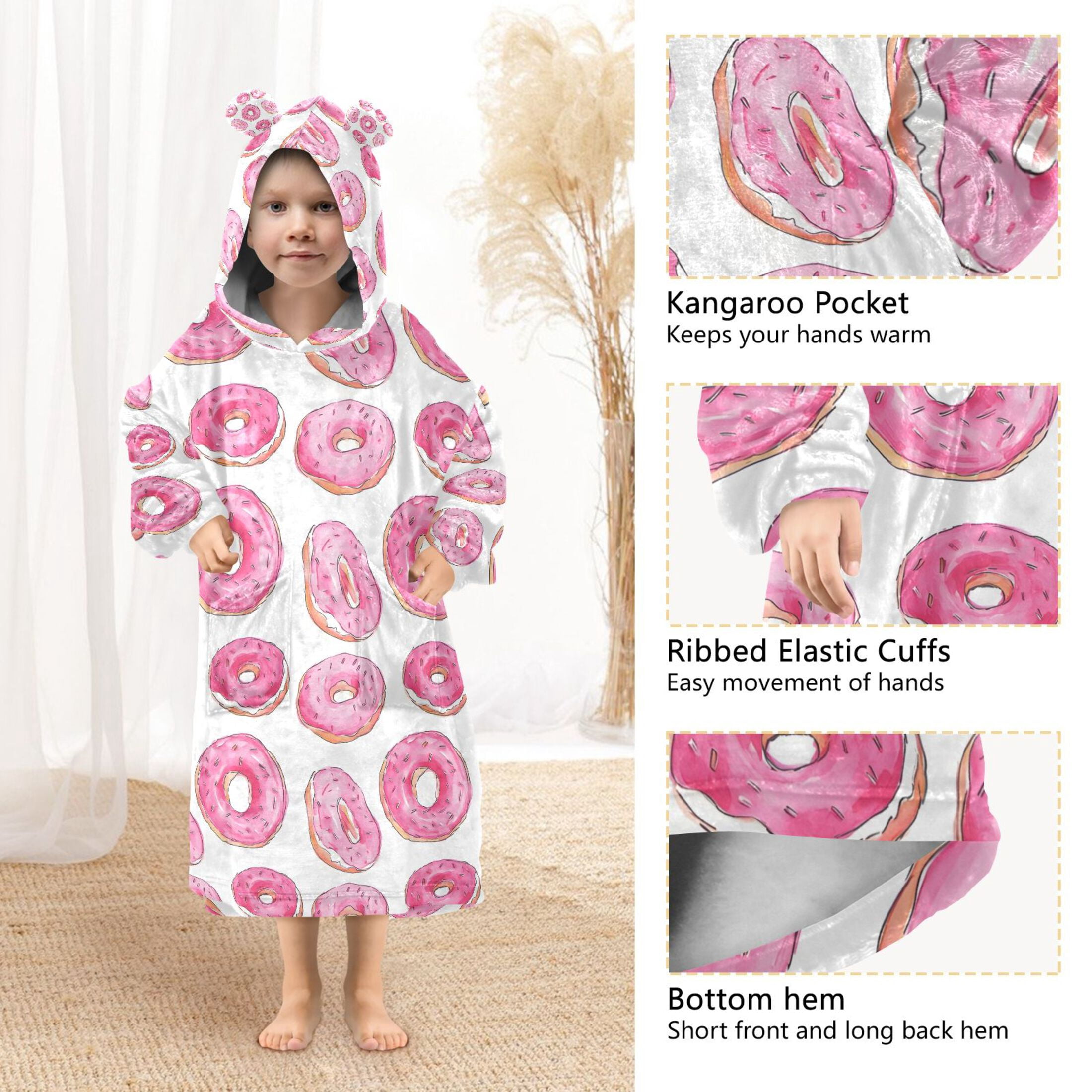 joogoo Blanket Hoodie for Donut Pattern Oversize Sweatshirt 3-14 YR L