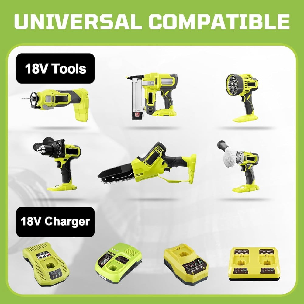 2Pack P108 18V 6.0Ah Lithium Battery Replacement for Ryobi 18V Battery P104 P108 P102 P103 P105 P107 P109 P122 BPL-1815 with LED Indicator Compatible with Ryobi 18V Cordless Power Tools