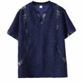 thumbnail image 2 of FRSASU Plaid Patchwork Short Sleeve T-Shirt for Men Stylish Summer Loose V-Neck Pullover Casual Tee Shirts Navy, 2 of 8