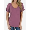 thumbnail image 2 of Womens V-Neck Shirts with Front Pocket Decoration Short Sleeve Solid Casual Loose Fit Trendy T-Shirt, 2 of 4