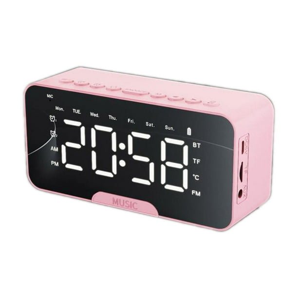 Reloj despertador con altavoz Bluetooth, espejo portátil elegante con temperatura y ranura para tarjetas, espejo multifuncional inalámbrico inteligente, nuevo, rosa