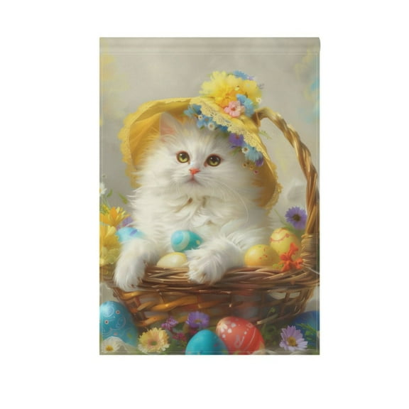 Easter Egg with Cat Garden Flag 12X18 Double Sided Yard Flags for Outside Outdoor All Seasonal Decoration