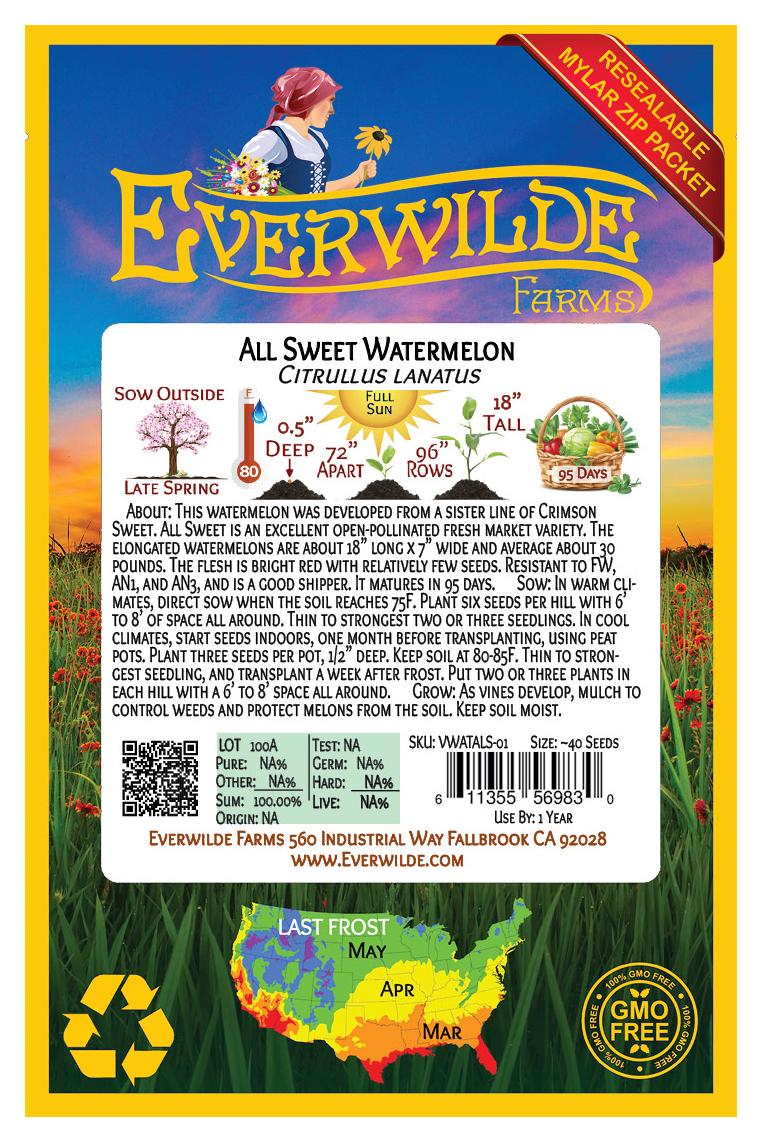 40 All Sweet Watermelon Seeds – Everwilde Farms Heirloom – Open Pollinated (2024)