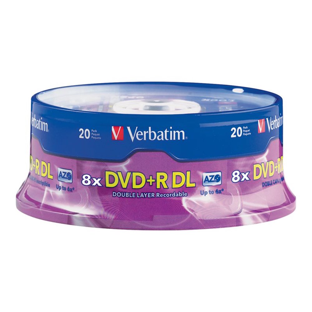 Verbatim dvd+r dl brand 20pk 8.5gb/8x spinslvr