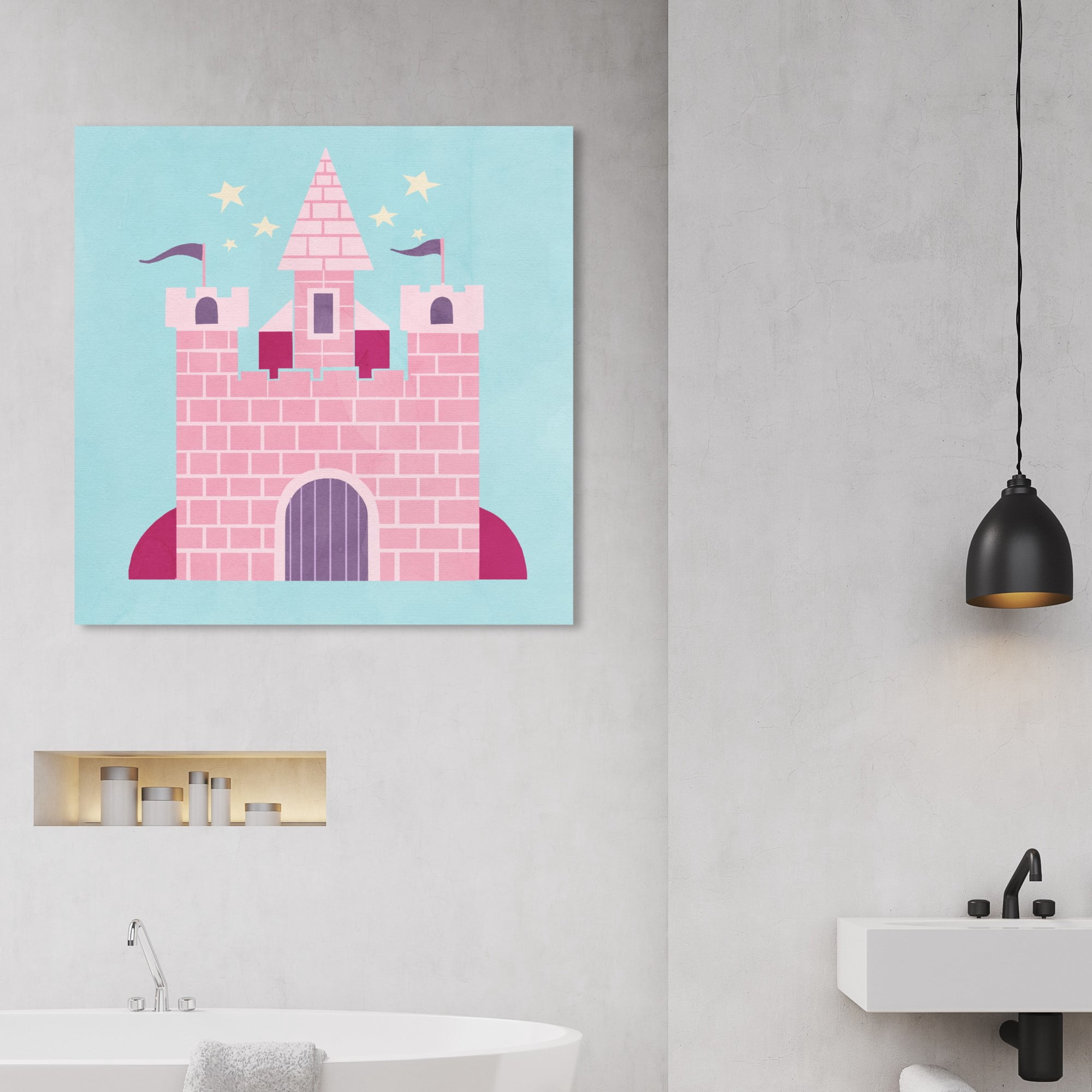 Wynwood Studio 'Petite Castle' Fantasy and Sci-Fi Wall Art Canvas Print - Pink, Blue, 20" x 20"