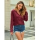 thumbnail image 5 of Blusa HOTOUCH de seda de satén rojo vino con cuello en V y manga larga para mujer, 5 of 7