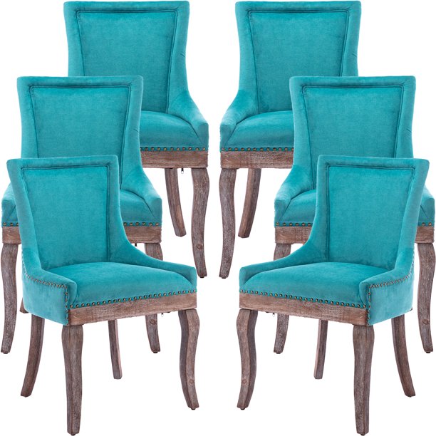 Blue Thickened Fabric Dining Chairs Set of 6, Kitchen & Dining Room