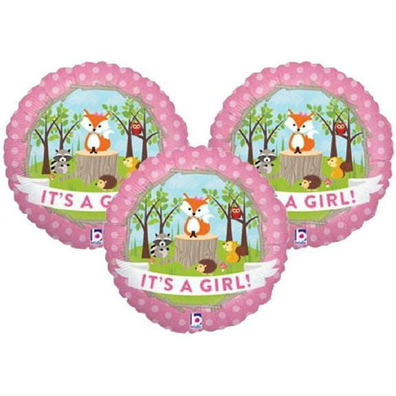 DalvayDelights 18" Woodland Fox and Friends It's a Girl Multi-color Baby Shower Balloons, 3 Count