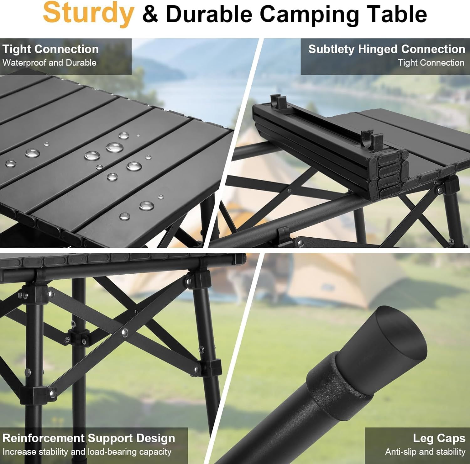 Folding Camping Table, Small Outdoor Table with Storage Bag, Adjustable Height 14.2" & 18.9", Portable Lightweight Aluminum Foldable Side Table for Picnic, BBQ, Beach & Tailgating