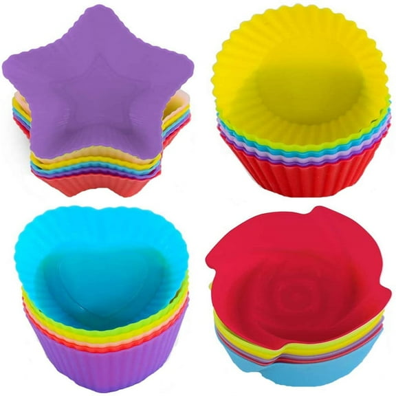 Casewin 24 Pack Silicone Muffin Cups, Silicone Cupcake Baking Cups Reusable Muffin Liners Cupcake Wrapper Cups Holders for Muffins, Cupcakes and Candies