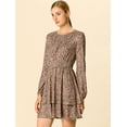 thumbnail image 2 of Vestido de dobladillo con volantes estampado de leopardo Allegra K Manga Larga para Mujeres Marrón Claro M, 2 of 6
